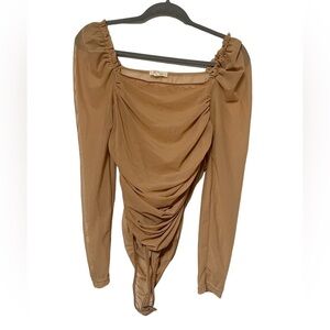 Mesh Tan Off Shoulder Bodysuit
